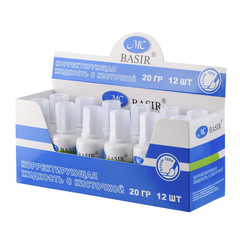 Корректирующая жидкость Basir с кисточкой, 20 грамм, 12 шт