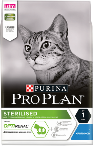 Сухой корм Purina Pro Plan для стерилизованных кошек и кастрированных котов, кролик