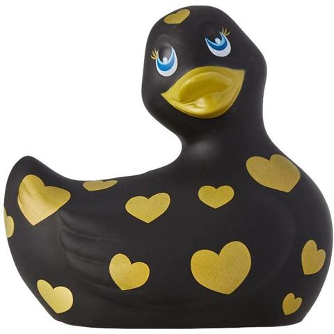 Черный вибратор-уточка I Rub My Duckie 2.0 Romance с золотистым принтом - Big Teaze Toys 27380