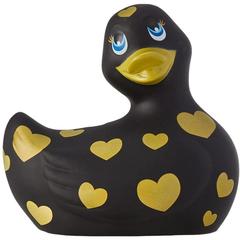 Черный вибратор-уточка I Rub My Duckie 2.0 Romance с золотистым принтом - 