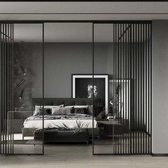 Алюминиевая стеклянная перегородка Классическая 1AG / 11AG черный матовый стекло прозрачное