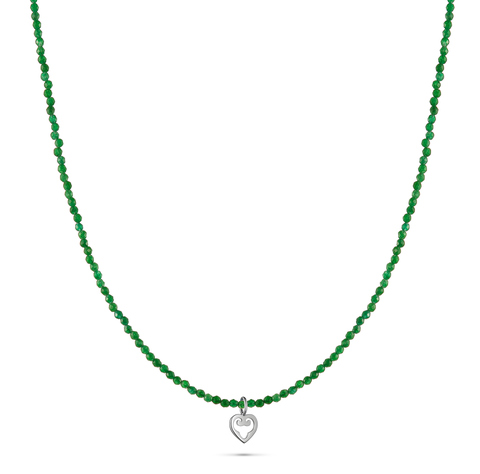 Mini Chalcedony Green Heart Pendant, Rhodium