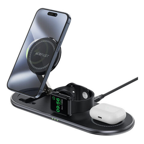 Беспроводная зарядка ACEFAST E19 Qi2 desktop 3-в-1 wireless charging  holder черный
