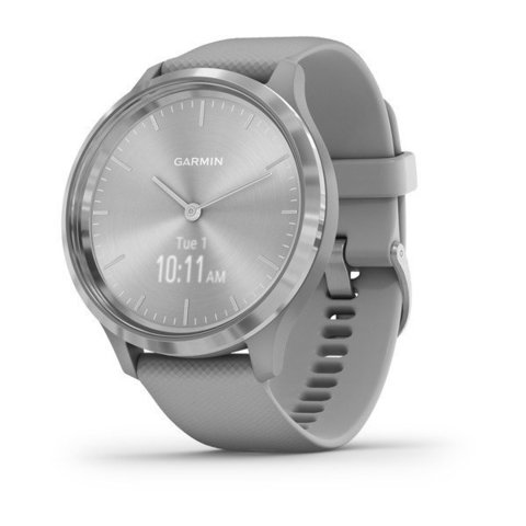Garmin Vivomove 3 - Silver Stainless Steel Bezel with Powder Gray Case and Silicone Band