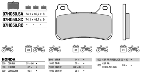 07HO50SA колодки тормозные МОТО(FDB2181)