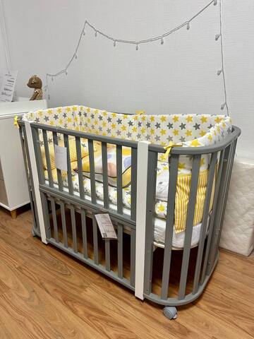 Кроватка-трансформер для новорождённых Incanto NUVOLA LUX 5 в 1, цвет графит/стойки белые (плоские ламели)