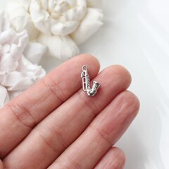 Подвеска Саксофон с фианитами 15*9 мм, родий, П016