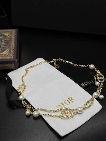Колье чокер двухрядный с жемчугом и подвесками style by DIOR