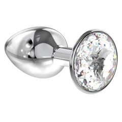 Серебристая анальная пробка Sparkle XL с прозрачным кристаллом - 11 см. - 