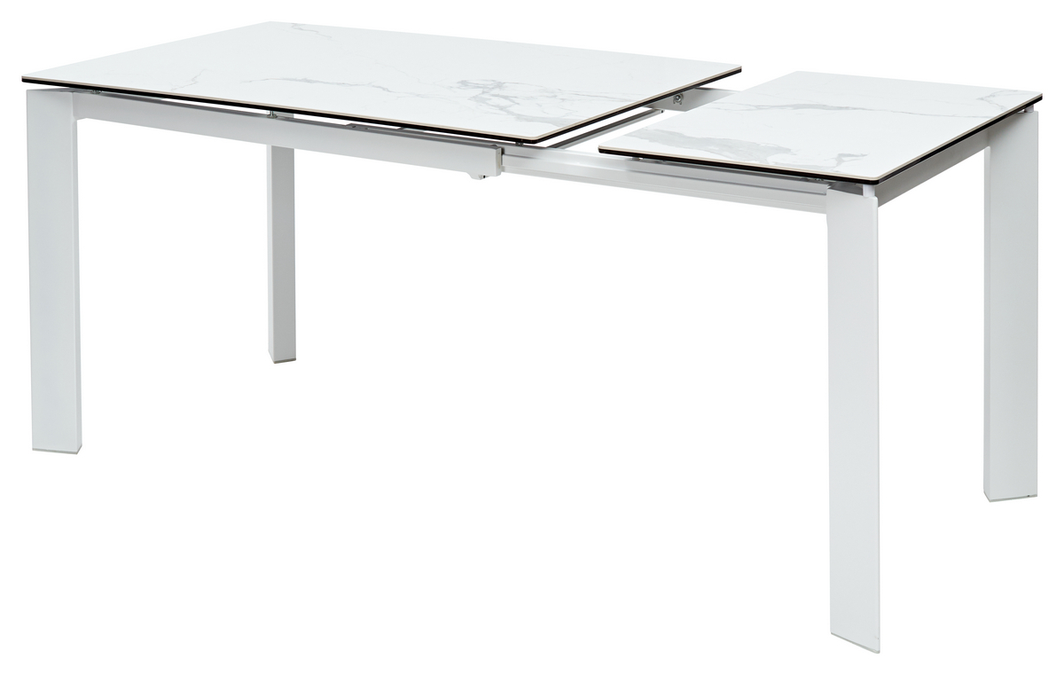 Стол CORNER 120 HIGH GLOSS STATUARIO керамика, стекло/ белый каркас, DISAUR