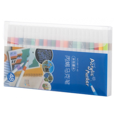 
          Маркер для скетчинга Basir, акриловый, на водной основе, белый корпус с цветным колпачком в цвет чернил, 48 шт