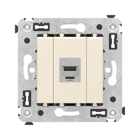 Розетка компьютерная RJ-45 категория 5е - 2 модуля. Цвет Ванильная дымка. DKC серия Avanti. 4405763