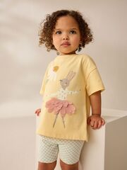 Футболка и шорты в комплекте для девочки Next AD5-475, Светло-желтый, Голубой