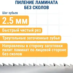 Пилки для лобзика по ламинату ПРАКТИКА дереву, ДСП, тип T101BR 100 х 75 мм, обратный зуб, (034-441)