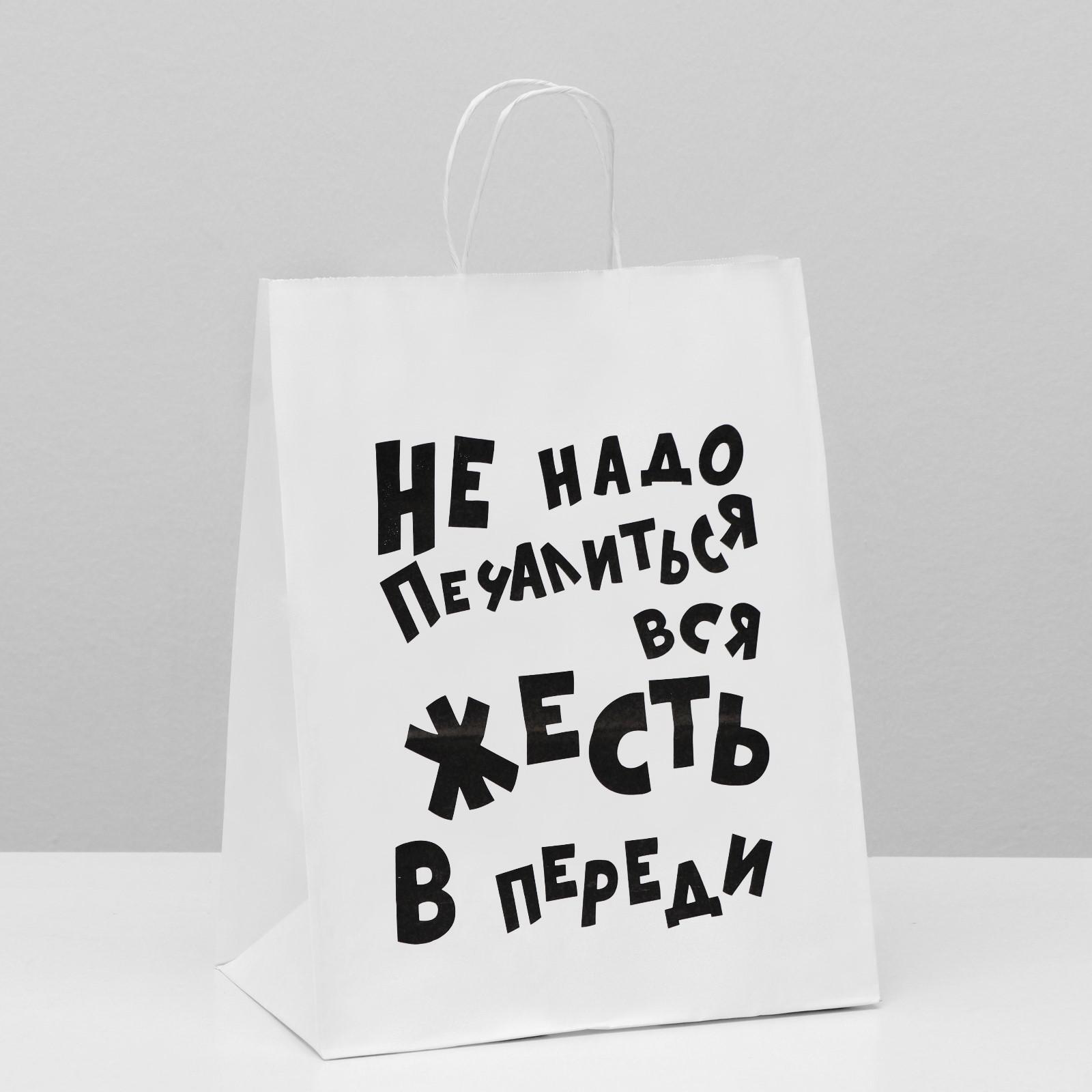 Пакет подарочный M вертикальный, Крафт «Не надо печалиться», 24*32*10 см (Д*В*Ш)