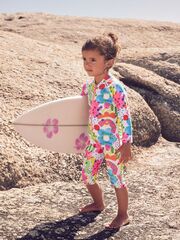 Купальник слитный на молнии для девочки Next E77-684, Ярко-голубой, Розовый