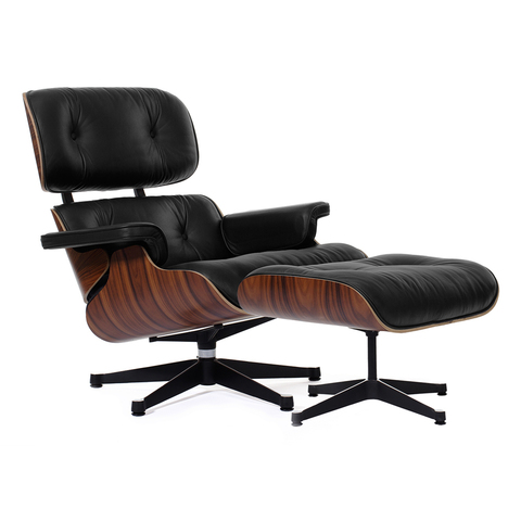 Кресло Eames Style Lounge Chair & Ottoman черная кожа/палисандр