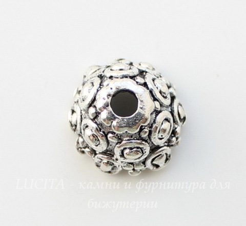 Шапочка - конус для бусины "Бали" 11х7 мм (цвет - античное серебро), 10 штук