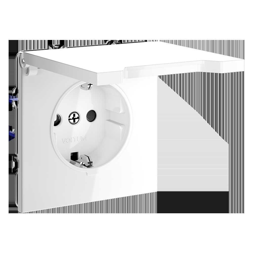 Розетка встраиваемая Voltum S70 с заземлением, защитными шторками и крышкой 16А, (белый глянцевый) VLS040301