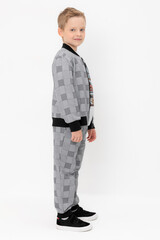 брюки  для мальчика  КР 400805/св.серый меланж,костюмная клетка к546