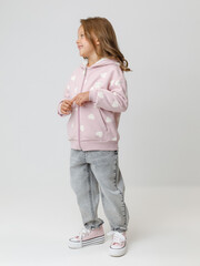 джемпер  для девочки  КР 302826/розовый лед,сердечки к599