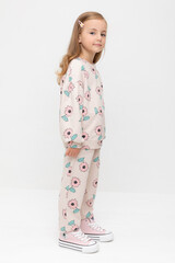 брюки  для девочки  КР 400800-1/бежевый,нежный цветок к549