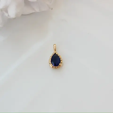 Подвеска Капля с синим фианитом, 15*8 мм, позолота, П427