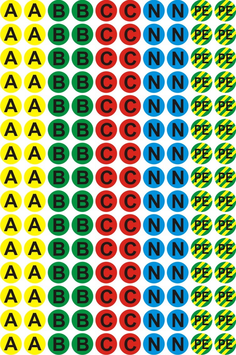 Наклейки маркеры. Наклейки-маркеры электрических шин "a, b, c, n, pe". Наклейки a b c n pe. Маркеры электрических шин a b c n pe листовой цветной. Для цветовой маркировки электрических токоведущих шин.