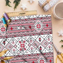 Ткань флис мелкая славянская вышивка на полотенце