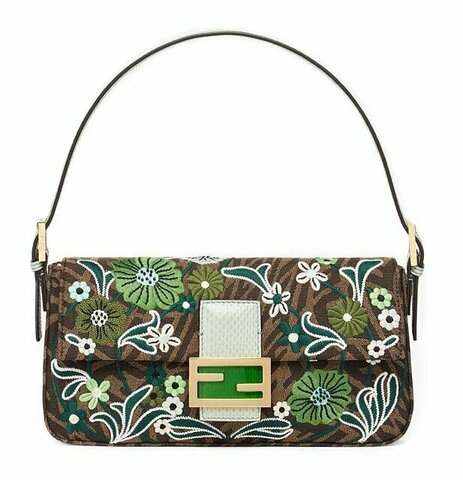 Сумка Fendi из жаккарда с узором FF Vertigo и вышивкой коричневый/зеленый