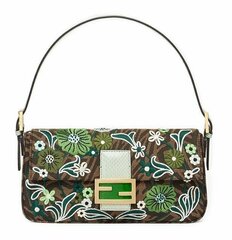 Сумка Fendi из жаккарда с узором FF Vertigo и вышивкой коричневый/зеленый