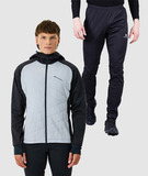 Премиальный костюм для лыж и зимнего бега Nordski Hybrid Hood Pro Black-Grey