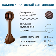 Нанодефлектор ND160 с манжетой, вент.выход 110 не утепленный, для профнастила 35 мм, коричневый