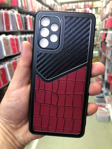 Силиконовый чехол с карбоном и эко-кожей Durable case LP series для Samsung Galaxy A32 4G (Красный)