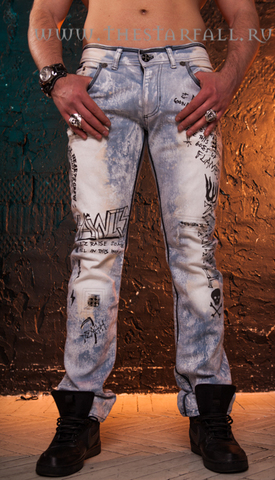 The Saints Sinphony | Джинсы мужские LT BLUE GRAFFITI PRINTED JEANS TSG305 перед