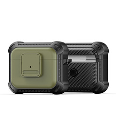 Усиленный чехол с вставками темно-зеленого цвета (Army Green) от Dux Ducis для наушников AirPods 3, серия PECG Series Case, в комплекте с карабином