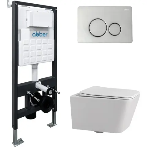 Abber Rechteck AC1201-AC0105-AC0121 Комплект подвесной Унитаз белый с инсталляцией AC0105 и кнопкой AC0121 хром