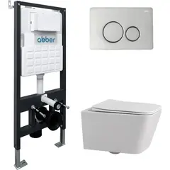 Abber Rechteck AC1201-AC0105-AC0121 Комплект подвесной Унитаз белый с инсталляцией AC0105 и кнопкой AC0121 хром фото