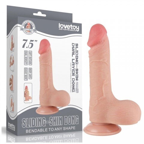 Реалистичный фаллоимитатор двухслойный Sliding Skin (19,5*3,7 см.) телесный цвет