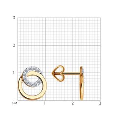 Серьги-пусеты Два кольца из золота 585 пробы с фианитами по кругу