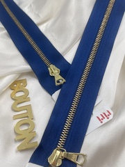 Молния Riri, на атласной тесьме, золотистая, 4мм, цвет 9603 синий