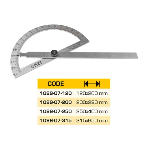 Угломер-транспортир 0-180° 120x200мм INOX Kinex 1089-07-120