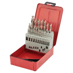 Набор сверл по металлу 1-10мм 19шт DIN338 HSS-G 135° (мет. кейс) H-Tools 214214HT