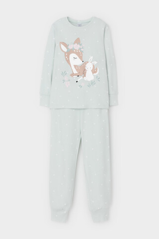 пижама  для девочки  К 1621/серое небо,мини листики