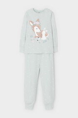 пижама  для девочки  К 1621/серое небо,мини листики