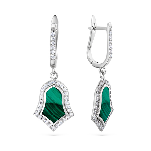 Earrings Steppe Tulip Medium Rhodium Malachite