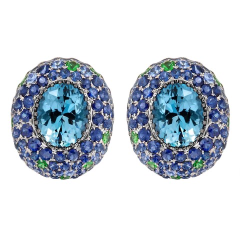 Серьги с Топазом London, Сапфирами и Цаворитами, E0040-2/59