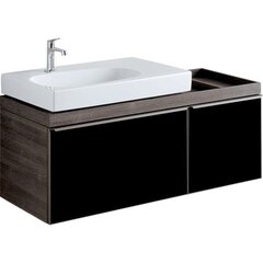 Шкафчик для раковины Geberit Citterio, с двумя выдвижными ящиками и полкой: B=118.4см, H=55.4см, T=50.4см, черный / глянцевое стекло, темный дуб / меламин, структура дерева фото