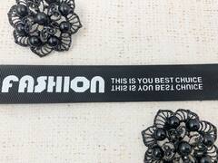 Лента репсовая принт, ш. 2,5 см, чёрный