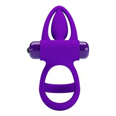 Фиолетовое эрекционное кольцо с 10 режимами вибрации и подхватом мошонки - 